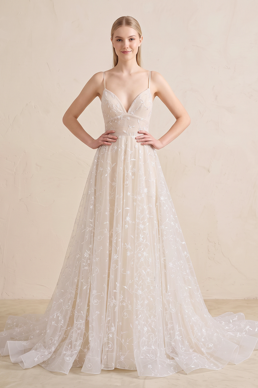 Beautiful A Line Spaghetti Straps Light Champagne Wedding Dress - Curvevia