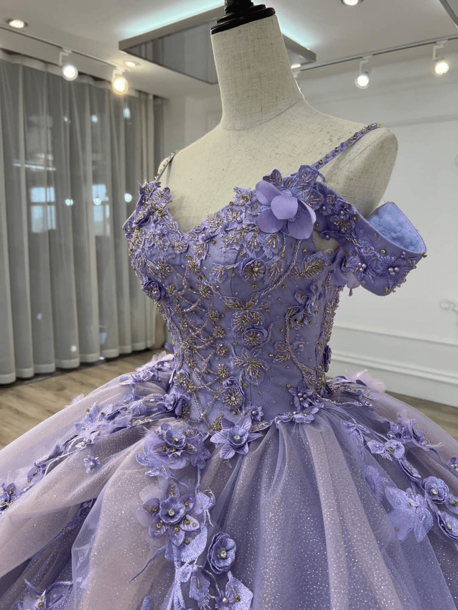 A Line Organza Off-the-Shoulder Lavender Quinceanera Dress - Curvevia