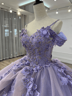 A Line Organza Off-the-Shoulder Lavender Quinceanera Dress - Curvevia