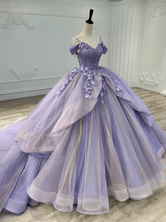 A Line Organza Off-the-Shoulder Lavender Quinceanera Dress - Curvevia