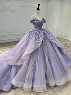 A Line Organza Off-the-Shoulder Lavender Quinceanera Dress - Curvevia