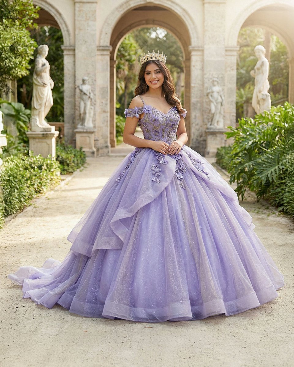 A Line Organza Off-the-Shoulder Lavender Quinceanera Dress - Curvevia