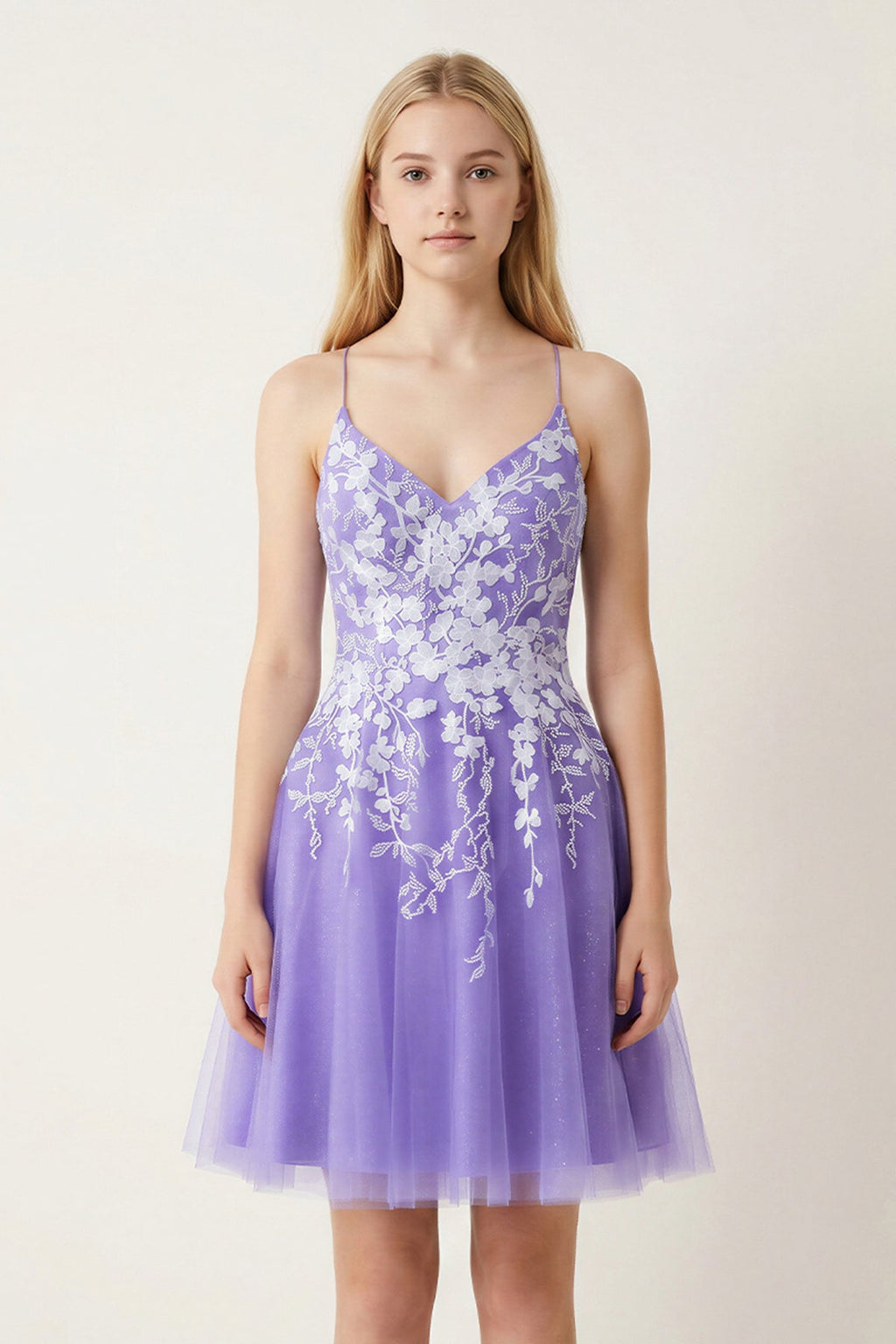 Aline Short Glitter Tulle Wedding Guest Dress with Appliques - Curvevia