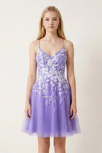 Aline Short Glitter Tulle Wedding Guest Dress with Appliques - Curvevia