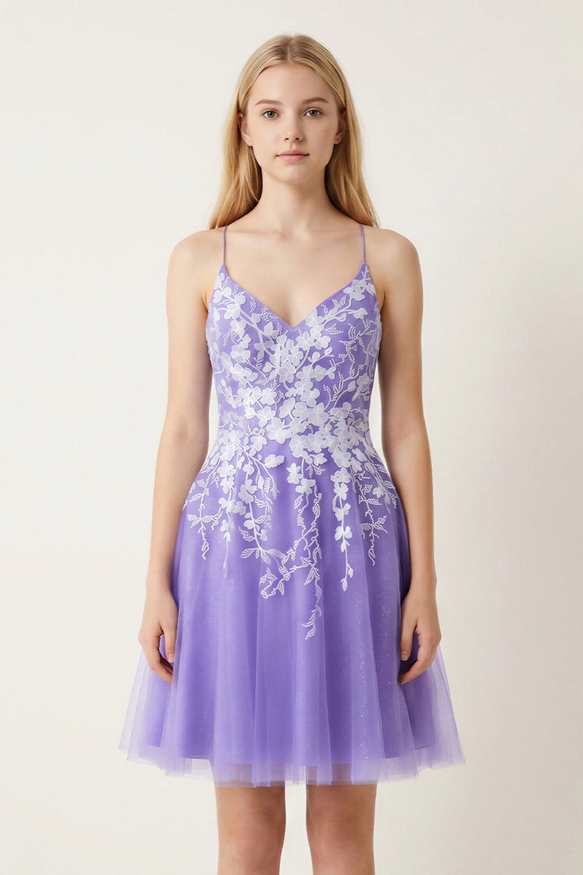 Aline Short Glitter Tulle Wedding Guest Dress with Appliques - Curvevia