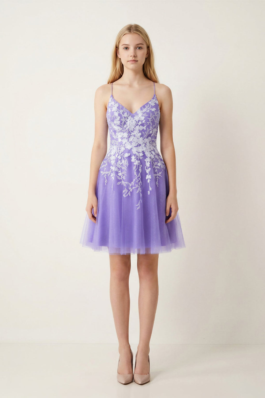 Aline Short Glitter Tulle Wedding Guest Dress with Appliques - Curvevia