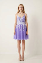 Aline Short Glitter Tulle Wedding Guest Dress with Appliques - Curvevia