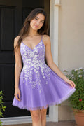 Aline Short Glitter Tulle Wedding Guest Dress with Appliques - Curvevia