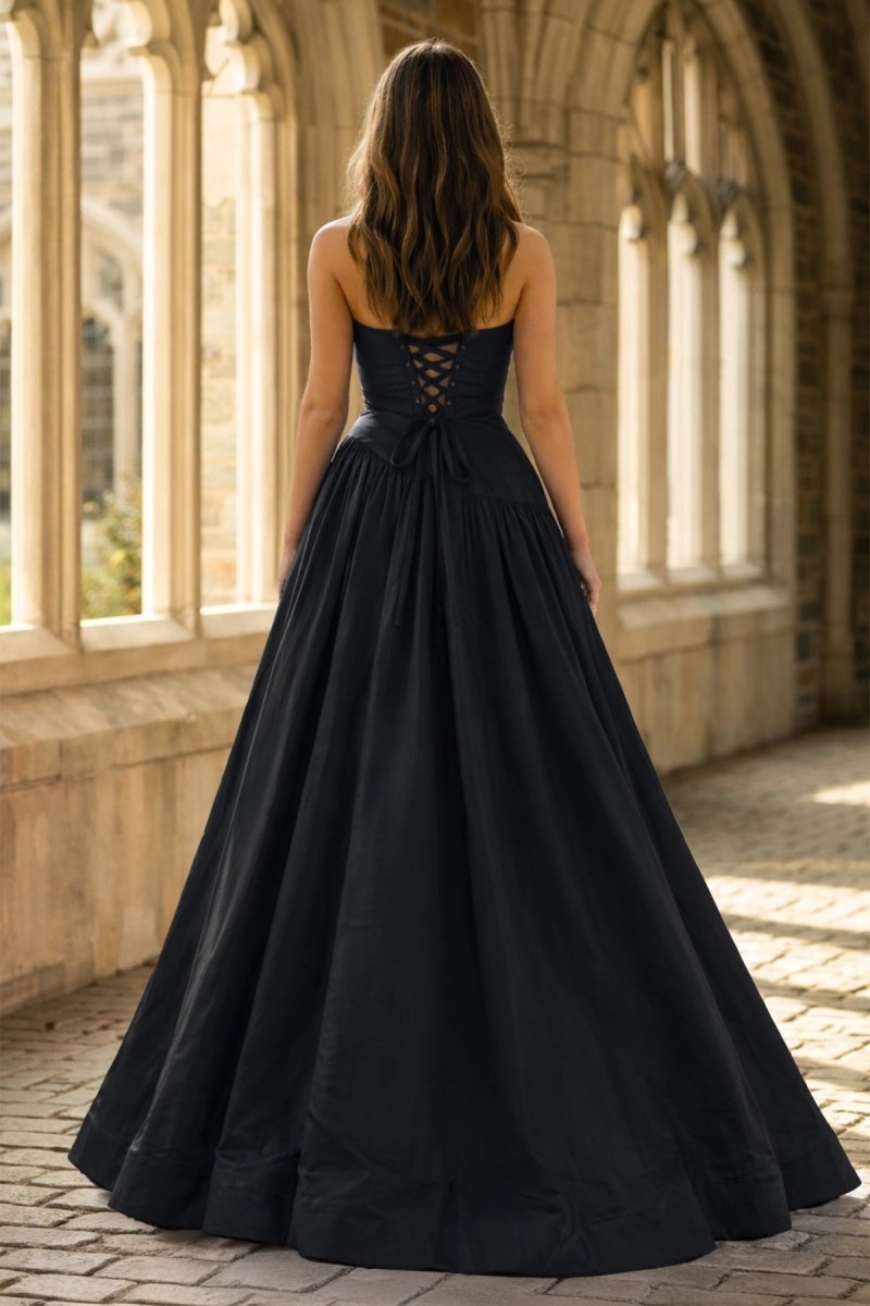 Fuchsia Strapless Taffeta A-line Long Evening Dress - Curvevia