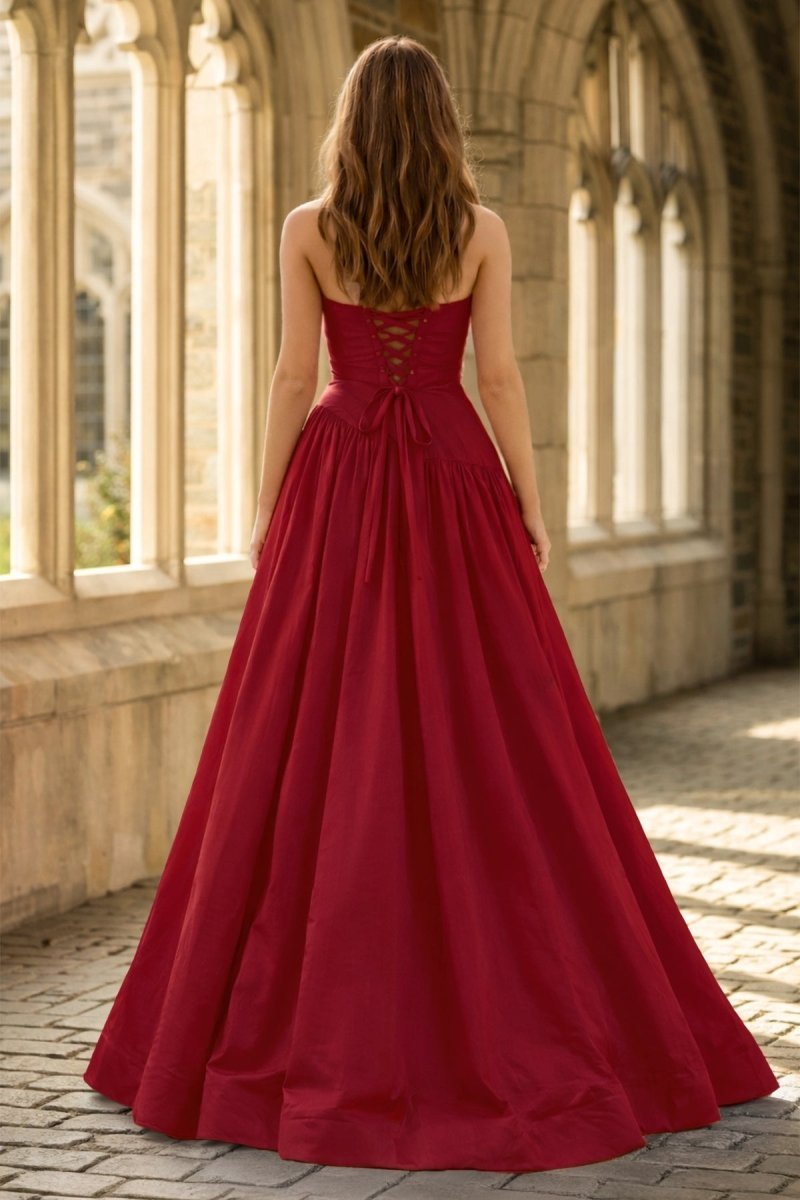 Fuchsia Strapless Taffeta A-line Long Evening Dress - Curvevia