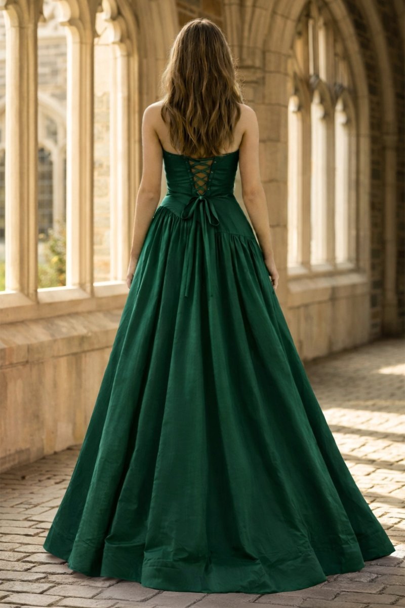 Fuchsia Strapless Taffeta A-line Long Evening Dress - Curvevia