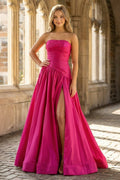 Fuchsia Strapless Taffeta A-line Long Evening Dress - Curvevia