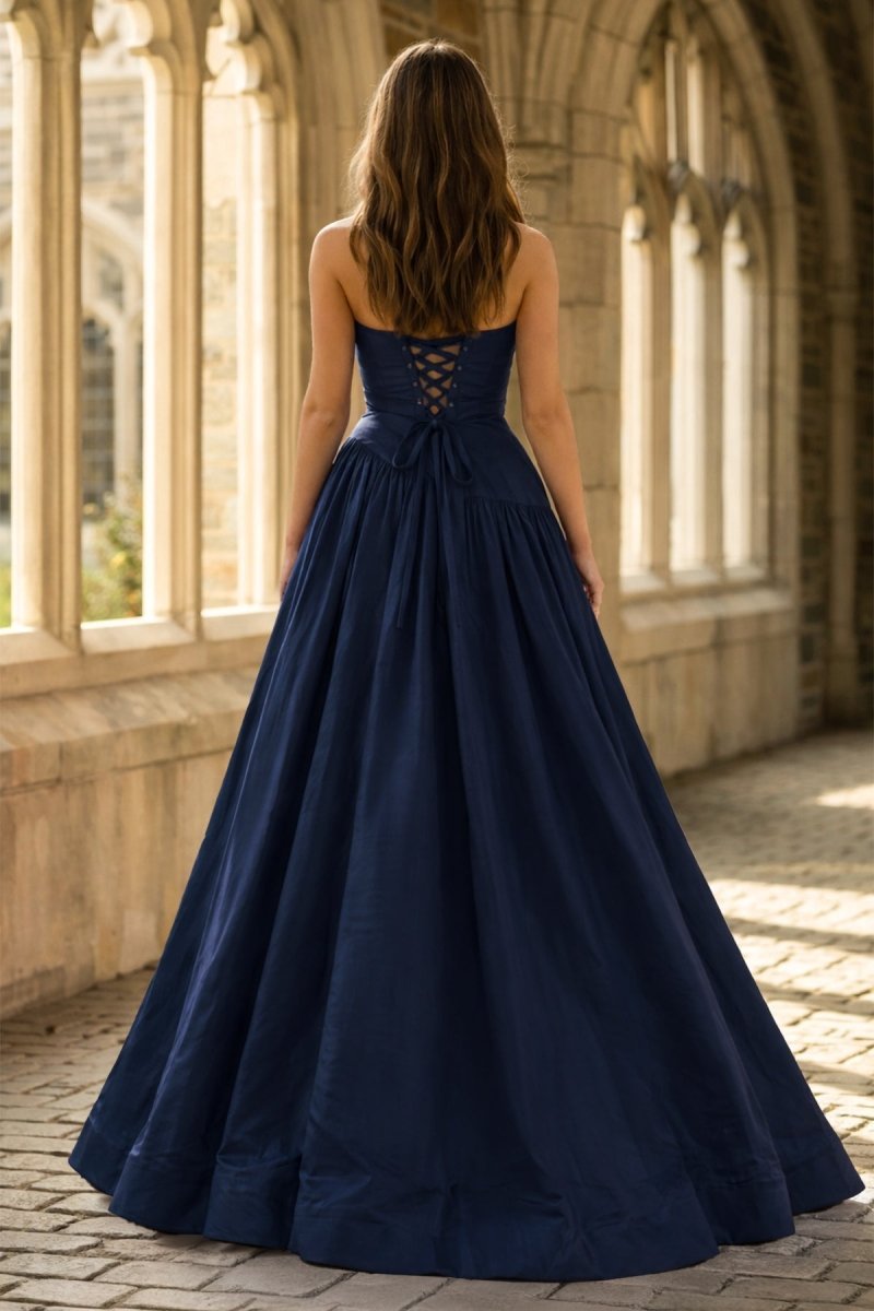 Fuchsia Strapless Taffeta A-line Long Evening Dress - Curvevia