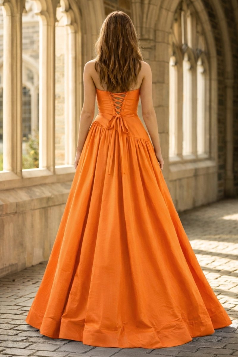Fuchsia Strapless Taffeta A-line Long Evening Dress - Curvevia