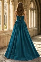 Fuchsia Strapless Taffeta A-line Long Evening Dress - Curvevia