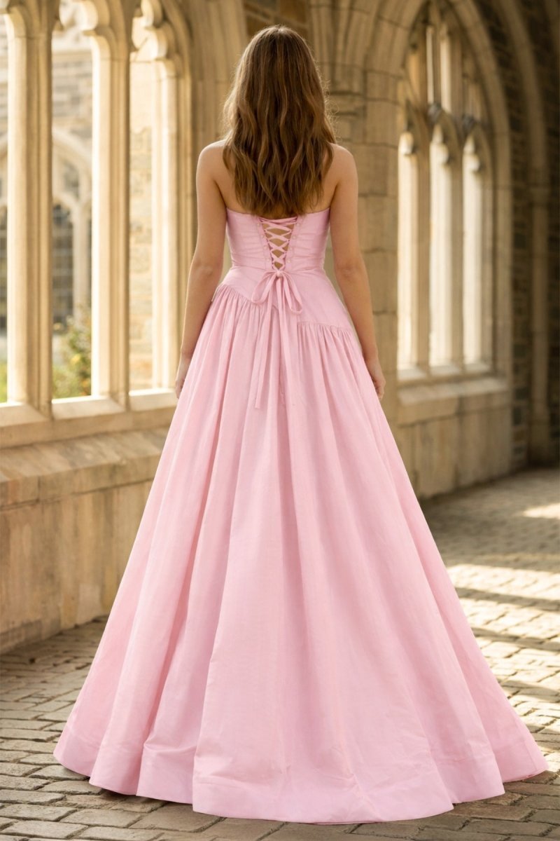 Fuchsia Strapless Taffeta A-line Long Evening Dress - Curvevia