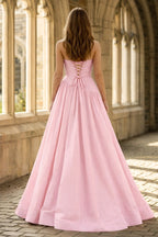 Fuchsia Strapless Taffeta A-line Long Evening Dress - Curvevia