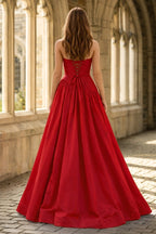 Fuchsia Strapless Taffeta A-line Long Evening Dress - Curvevia