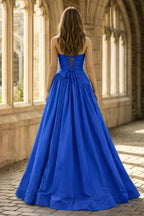 Fuchsia Strapless Taffeta A-line Long Evening Dress - Curvevia