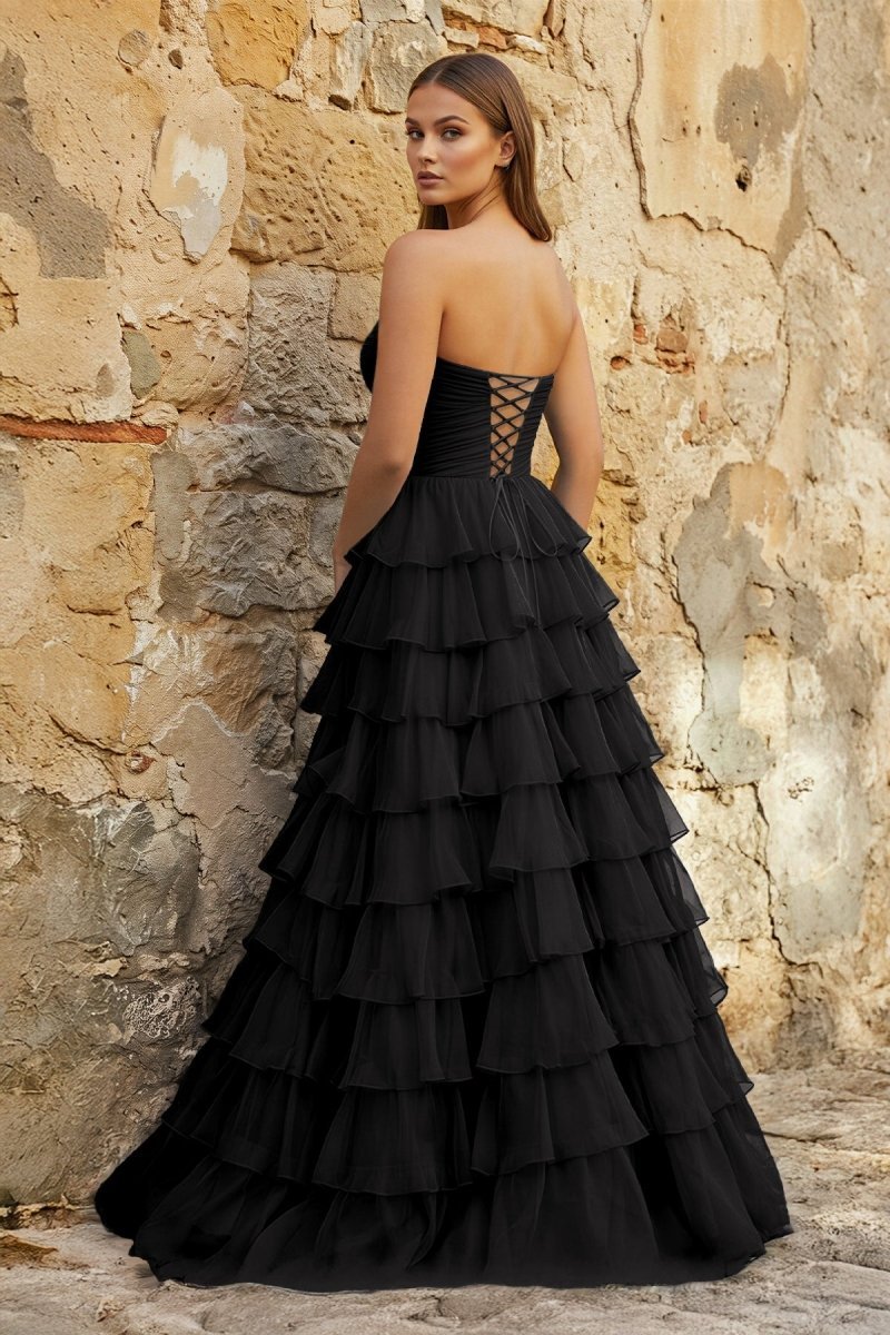 Sweetheart Blue Chiffon Tiered A-line Prom Dresses - Curvevia