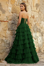 Sweetheart Blue Chiffon Tiered A-line Prom Dresses - Curvevia