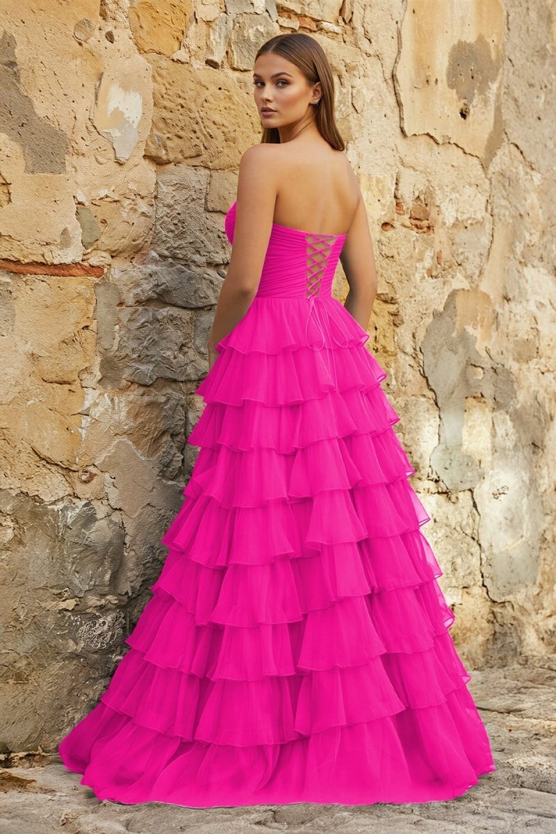 Sweetheart Blue Chiffon Tiered A-line Prom Dresses - Curvevia