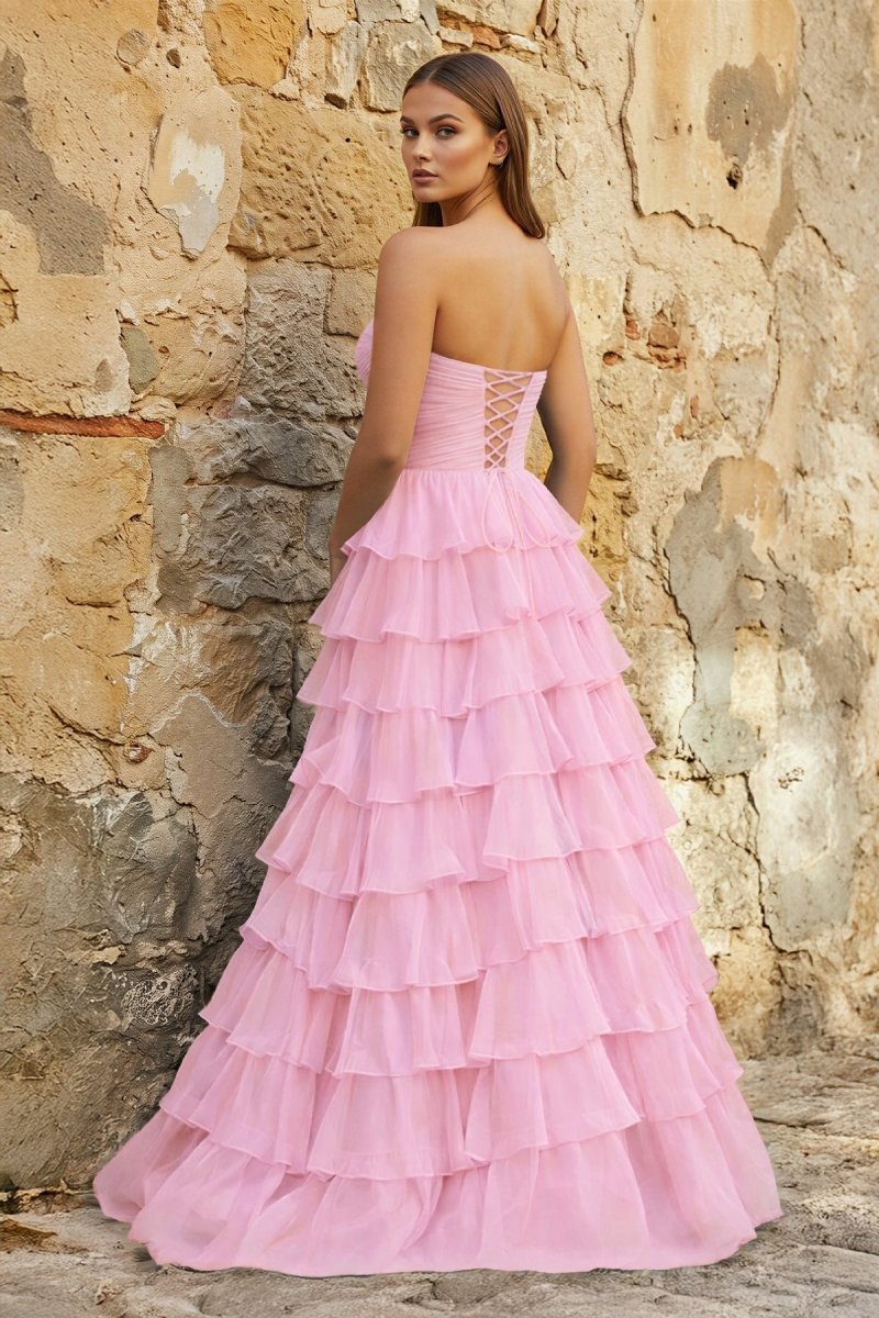 Sweetheart Blue Chiffon Tiered A-line Prom Dresses - Curvevia