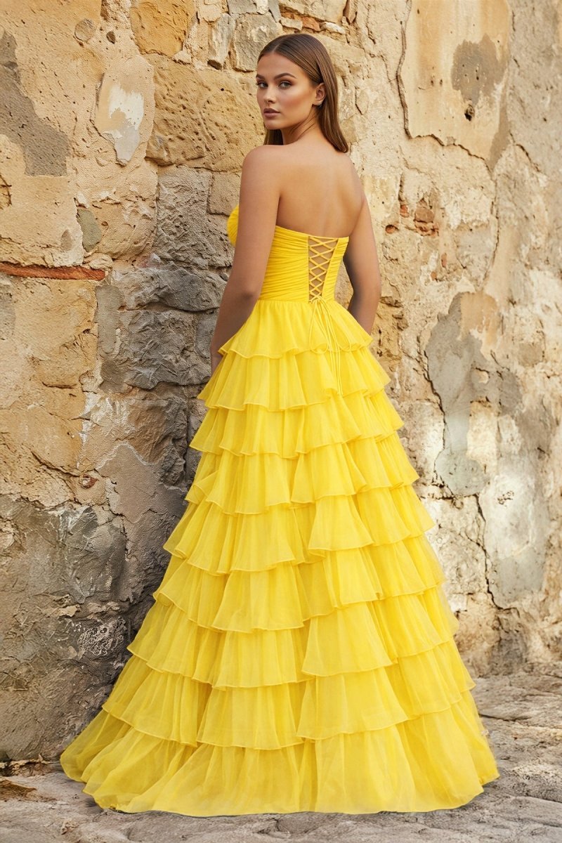 Sweetheart Blue Chiffon Tiered A-line Prom Dresses - Curvevia
