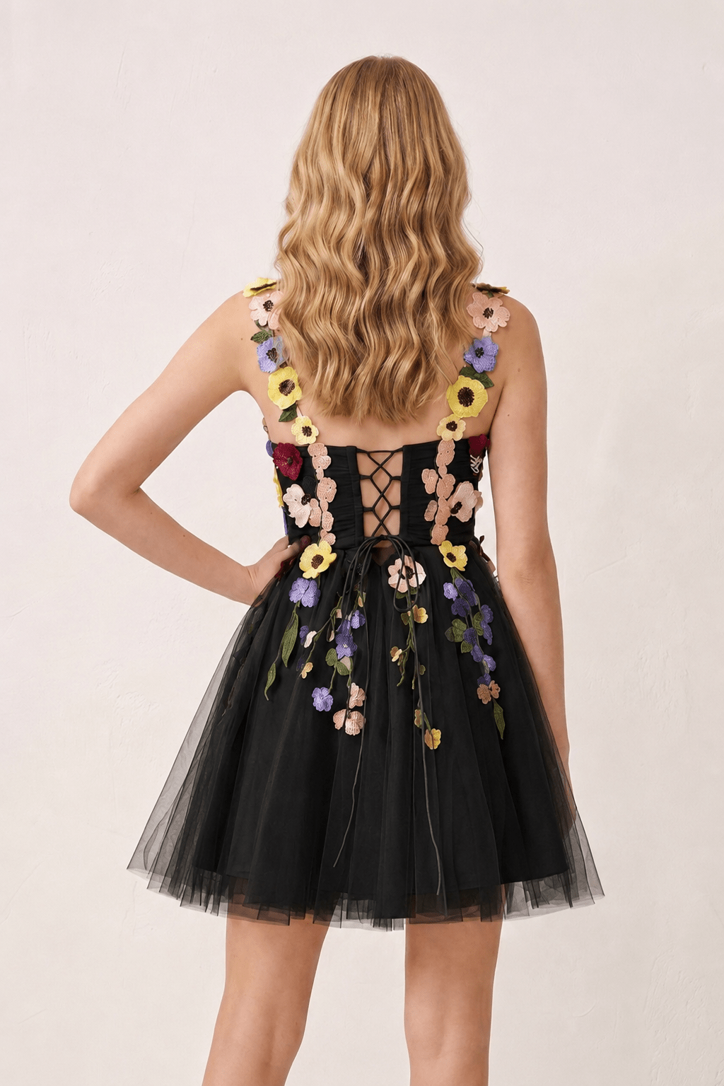 3D Flower Tulle Short Length Wedding Guest Dress - Curvevia