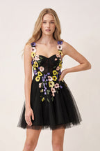 3D Flower Tulle Short Length Wedding Guest Dress - Curvevia