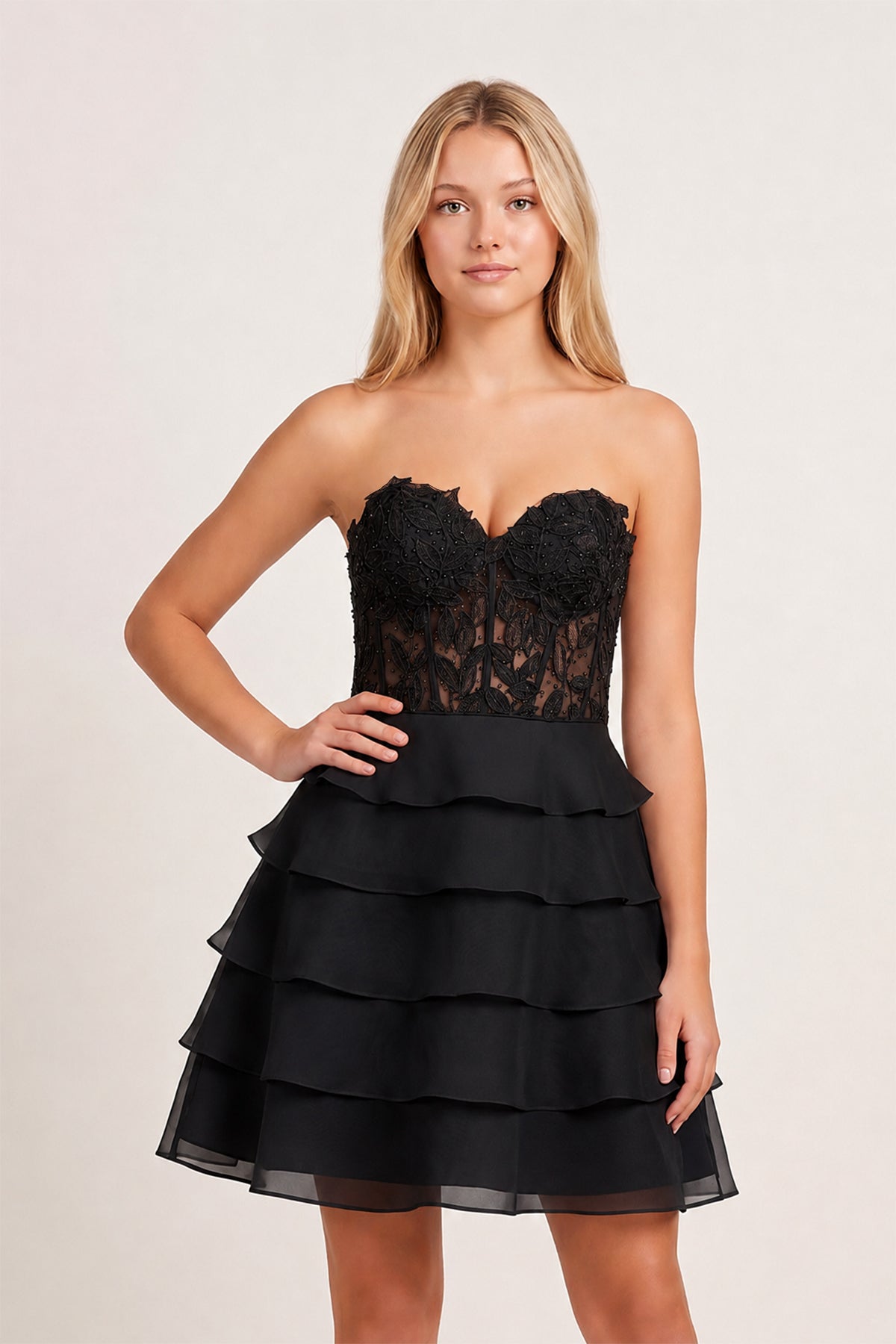 A-Line Strapless Tiered Corset Short Homecoming Dress with Appliques - Curvevia
