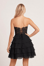 A-Line Strapless Tiered Corset Short Homecoming Dress with Appliques - Curvevia