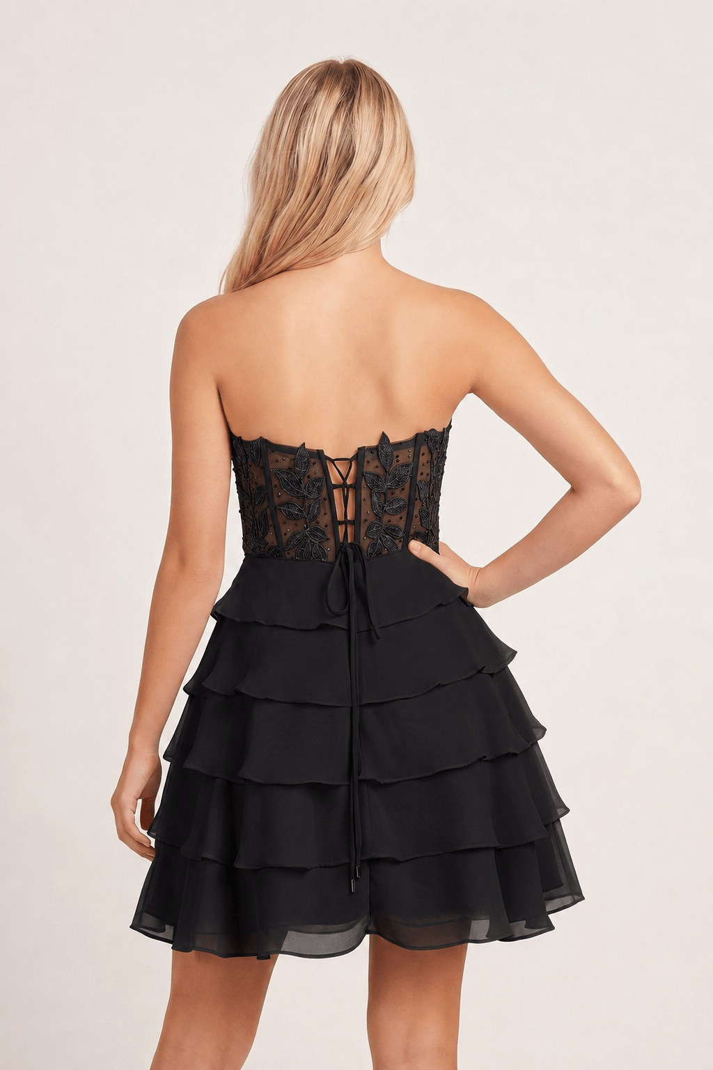 A-Line Strapless Tiered Corset Short Homecoming Dress with Appliques - Curvevia