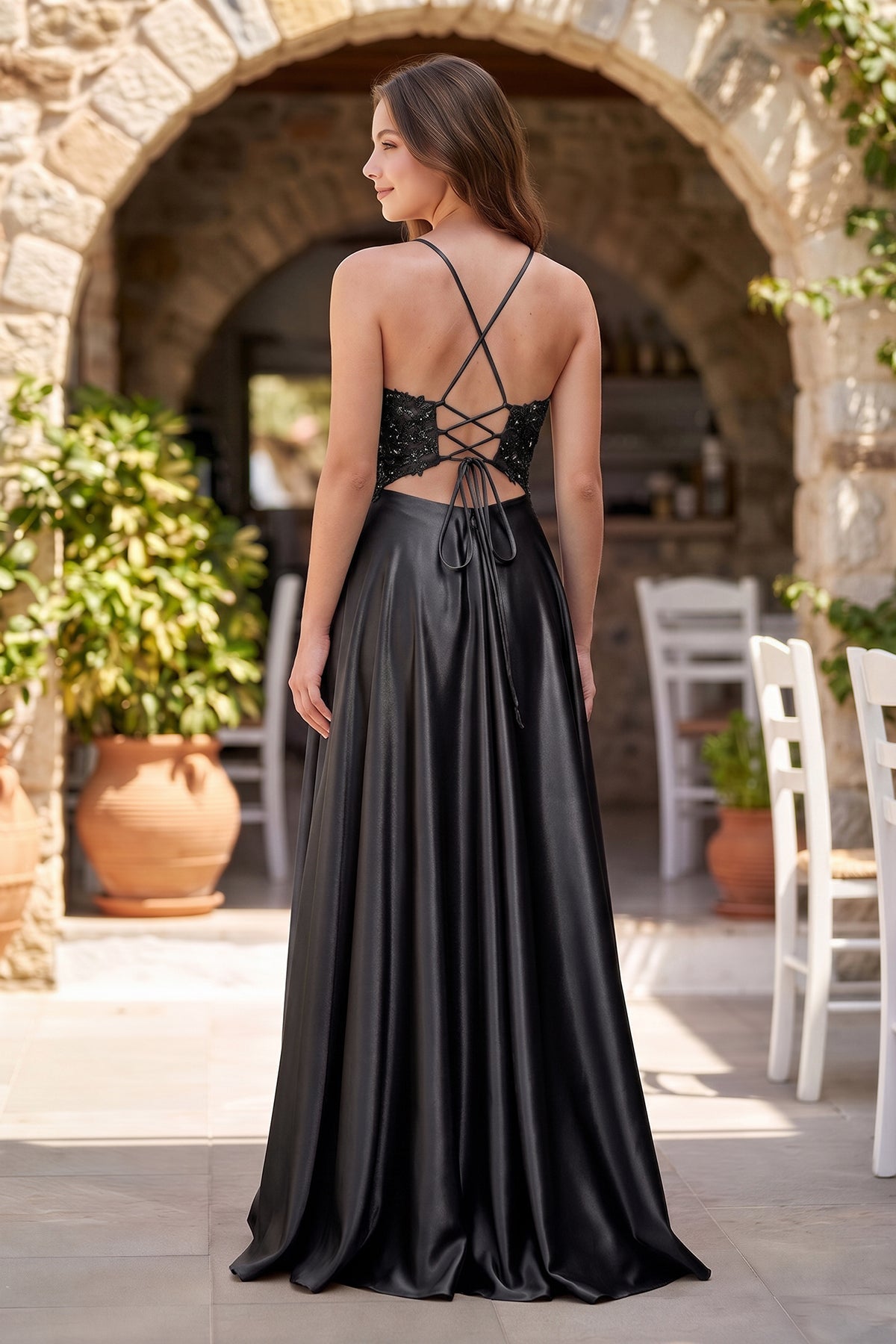 A-Line V-Neck Satin Mother of the Bride Dress with Slit - Curvevia