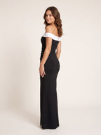 Black Satin Mermaid Off-the-Shoulder Back Zip Floor-Length Dress with contrast foldover - Curvevia