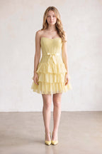 Black Beaded Corset Strapless Ruffled A-Line Wedding Guest Dress - Curvevia