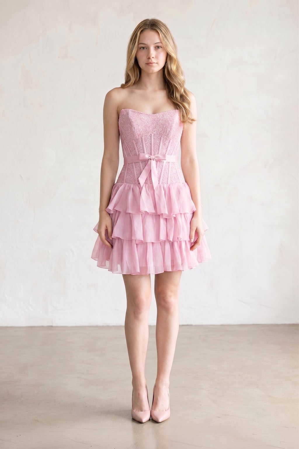 Black Beaded Corset Strapless Ruffled A-Line Wedding Guest Dress - Curvevia