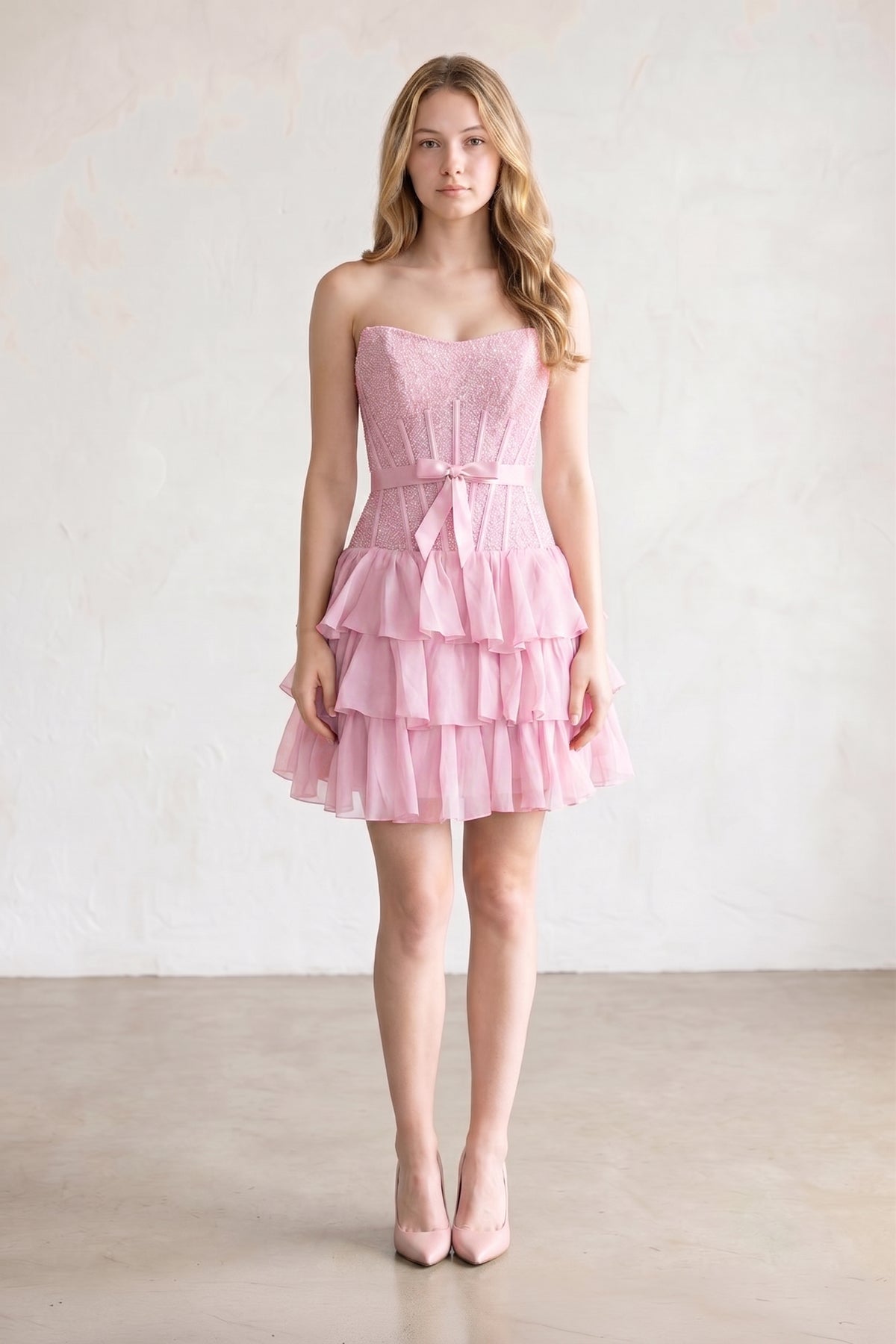 Black Beaded Corset Strapless Ruffled A-Line Wedding Guest Dress - Curvevia