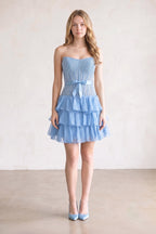 Black Beaded Corset Strapless Ruffled A-Line Wedding Guest Dress - Curvevia