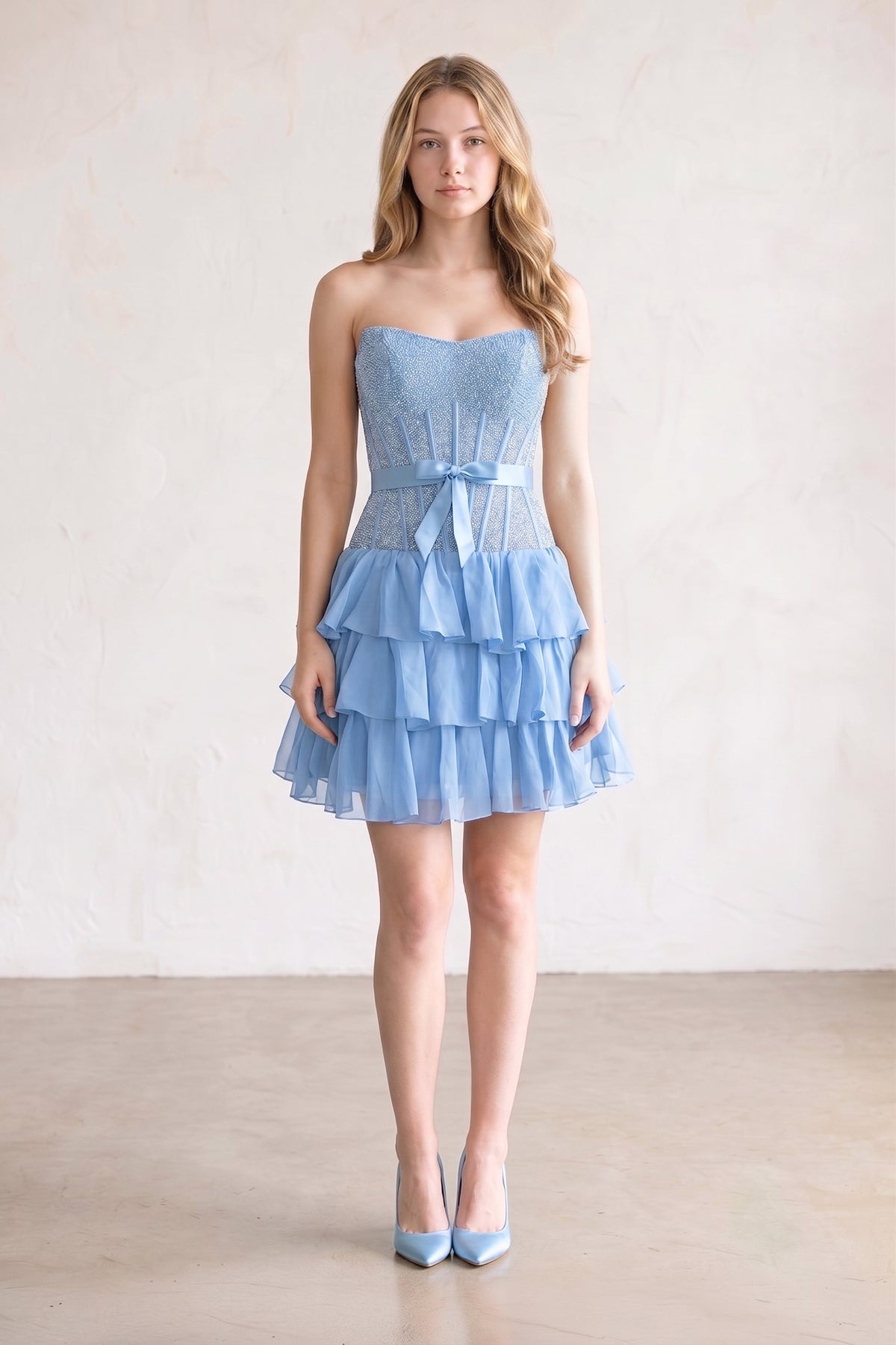 Black Beaded Corset Strapless Ruffled A-Line Wedding Guest Dress - Curvevia