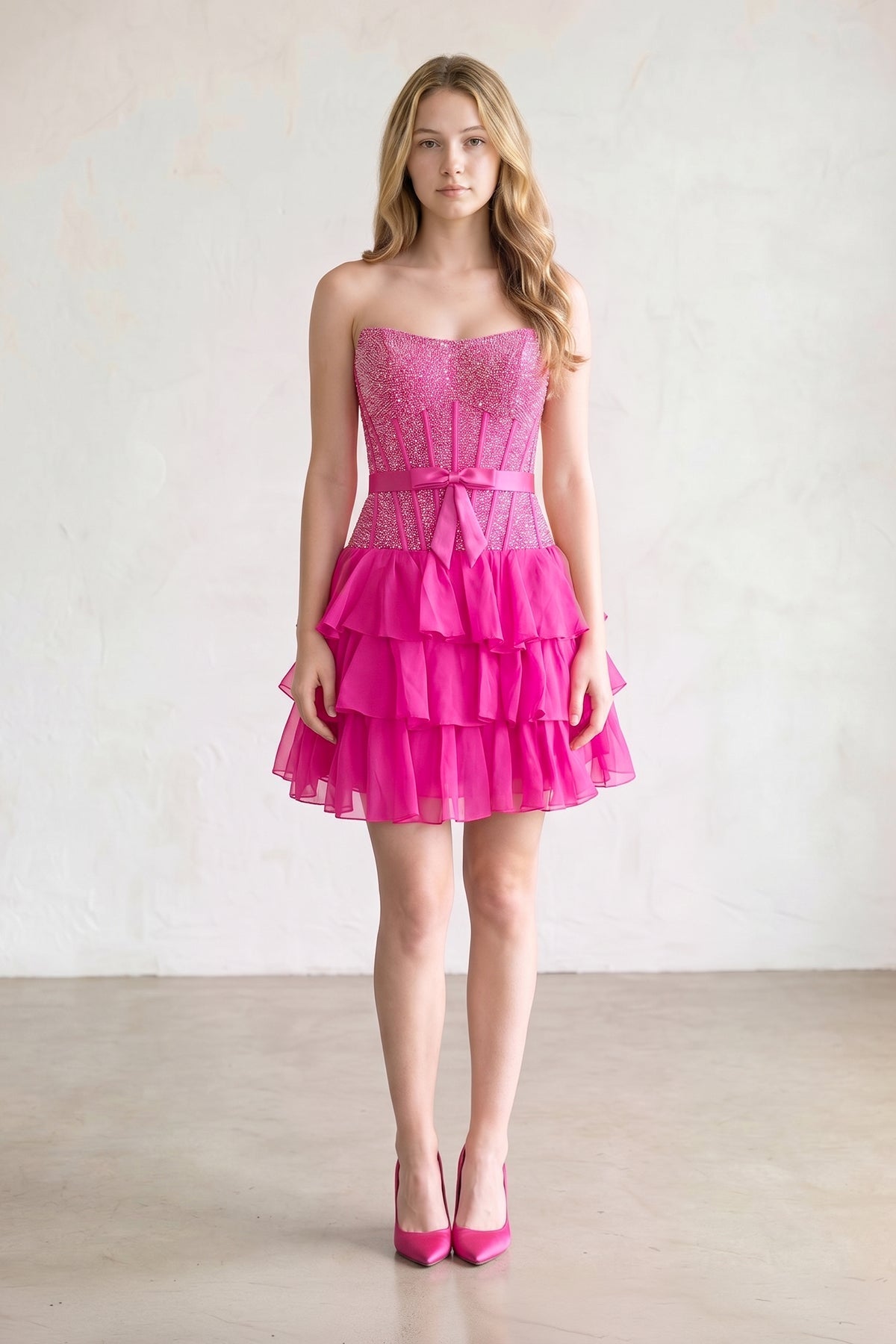 Black Beaded Corset Strapless Ruffled A-Line Wedding Guest Dress - Curvevia