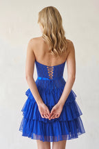 Black Beaded Corset Strapless Ruffled A-Line Wedding Guest Dress - Curvevia