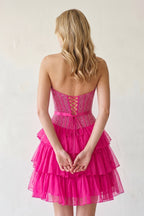 Black Beaded Corset Strapless Ruffled A-Line Wedding Guest Dress - Curvevia