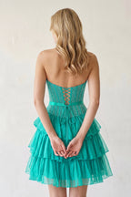 Black Beaded Corset Strapless Ruffled A-Line Wedding Guest Dress - Curvevia