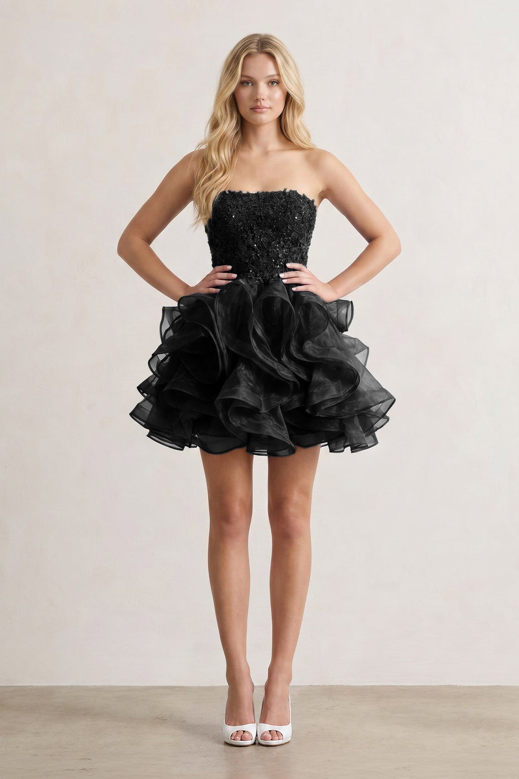 A-line Lace Appliques Organza Short Wedding Guest Dress - Curvevia