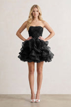 A-line Lace Appliques Organza Short Wedding Guest Dress - Curvevia