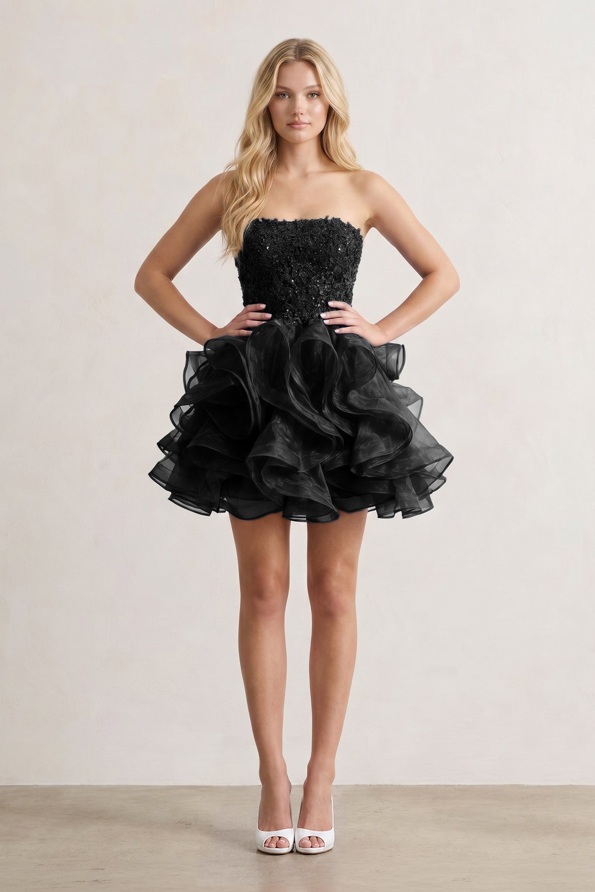 A-line Lace Appliques Organza Short Wedding Guest Dress - Curvevia