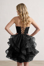 A-line Lace Appliques Organza Short Wedding Guest Dress - Curvevia