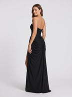 Black Chiffon Sheath Straight Neck Corset Back Floor-Length Dress - Curvevia