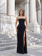 Black Chiffon Sheath Straight Neck Corset Back Floor-Length Dress - Curvevia